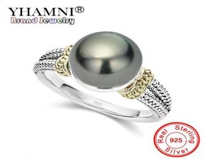 Yhamni New Black Pearl Rings for Women 925 Sterling Silver Bedding Finger Anillos de moda CZ Joyería Drop ZR105834090429830327