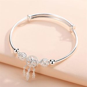 YHAMNI Original Plata de Ley 925 pulsera atrapasueños con colgante de borla de plumas pulseras de cuentas redondas para mujer 307y