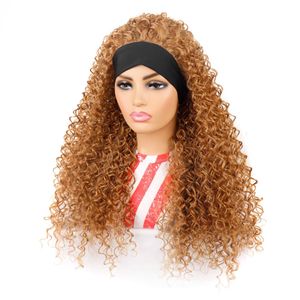 Cédant glace soie bandeau de cheveux perruque couvre-chef femelle fibre chimique profond bouclés cheveux longs couvre-chef brun perruque couvre-chef