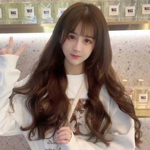 Versión coreana de la peluca de celebridad de Internet, cabello largo y rizado, flequillo de aire grande y ondulado, temperamento esponjoso y natural, cara completa y cubierta para el cabello.