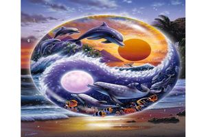 Yin et Yang Dolphins 5d DIY MOSAIC AIGNELORIE DIAMOND PEINTURE À CRORDERIE CROSSE CROST CRAFT KORT HOME HADED Decor2564232