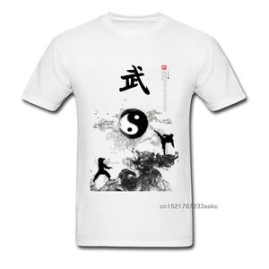 Yin Yang Kung Fu chinois traditionnel encre à l'eau peinture hommes blanc T-shirt à manches courtes coton T-shirt Design Unique 210716