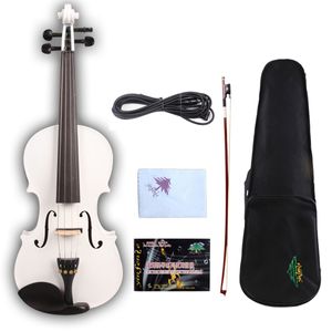 Yinfente White Electric Acoustic Violin 4/4 Maple+Spruce Handmade Free Case #EV1