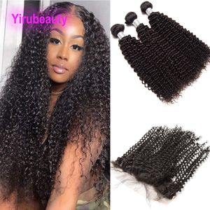 Yirubeauty Peruvian Kinky Curly 3 Bundles With 13X6 Lace Frontal Baby Hair Wefts Natural Color 4 PCS/lot