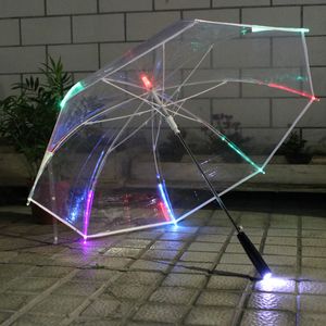 Yiwumart Luz LED Unbrella transparente para regalo ambiental Paraguas brillante Actividad de fiesta Paraguas de mango largo Y200324