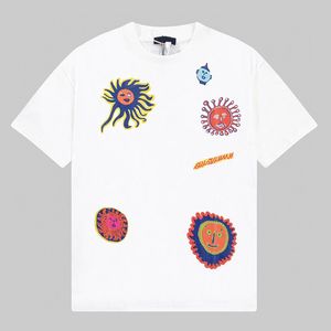 YK Embroidered Faces T-Shirt Yayoi Kusama avec broderies colorées sur toute la surface Mens Fashion Oversized Fit Shirt Summer Couple Short Sleeves Tees