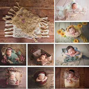 Ylsteed Nouveau-né Photographie Toile de fond Couverture Style Bohème Main Tricot Corde Couverture pour Nouveau-Né Tir Bébé Photo Prop1