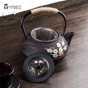 Ymeei 800ml Tetera japonesa de hierro fundido con colador de infusor de acero inoxidable Hervidor de té de flor de ciruelo para agua hirviendo 210621
