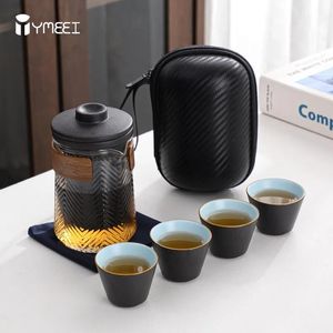 Ymeei Ceramic Travel Kung Fu Teaset Enware Sac One Teapot Four tasse à thé en verre en porcelaine avec tasse Cadeau Gift 240428