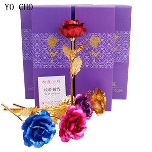 Yo Cho Couleur artificielle 24k Rose Saint Valentin Boîte cadeau 24k plaqué or Golden Rose Flowers Holiday Holiday Party Party Decor