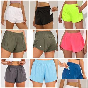 Yoga Outfit Lu-0260 Marke Damen Outfits Shorts Übung Kurz mit Reißverschlusstasche Fitness Wear Mädchen Laufen Elastic Female Drop Del DH61M