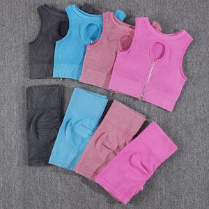 Yoga Outfit NORMOV Zipper Sets Seamless 12 PCS Sports Suits 2023 Summer Gym Set Femmes Wash Fitness Running Bra Taille Haute Shorts 230801