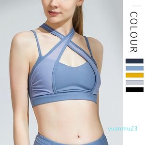 Traje de yoga Sexy Back Women Sports Bra Fitness Sport Crop Top Push Up Gym Workout Running Shirt Chaleco atlético a prueba de golpes al por mayor