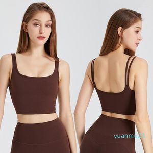 Traje de yoga SHINBENE Plain Longline Sujetador deportivo acolchado Top Mujeres Scoop Neck Doble Correa Tanque Belleza Volver Gimnasio Tallas grandes