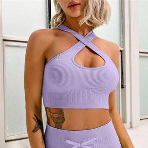 Yoga Outfit Femmes Cross Bra Sport Crop Top Sexy Push Up Tube Fitness Gym Chemises Courtes Gilet Sous-Vêtements Femme Gymwear