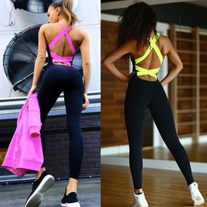 Yoga Outfit Femmes Une Pièce Combinaison Dos Nu Bandage Élastique Respirant Sportswear Sport Workout Fitness Gym Vêtements SetYoga