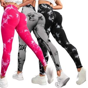 Yoga Tenues Black Gym Outfits Femmes Bum levant les leggings Push-up Breffable Nylon Spandex Tie-Dye Pantalon en tricot Y240410