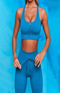 Yoga Outfit Designer Haute Qualité Mode Femmes Fitness Entraînement Sports Zipper Bra Taille Pantalon Costume Courir Bande Verticale Exerci7774457