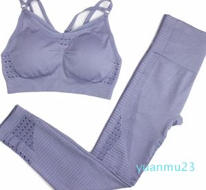 Trajes de yoga Ropa de entrenamiento para gimnasio Conjunto sin costuras para mujer Ropa deportiva para correr Leggings de mujer Correa acolchada