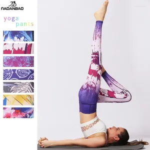 Trajes de yoga Nadanbao 2024 Hermosos pantalones Leggings impresos de cintura alta Púrpura Color Mujeres Sport 7 Patrones