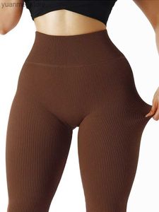 Trajes de yoga Salspor Yoga Skinny Stretch Gym Leggings Empuje las leggings de punto de punto alto Pantalones de rayas de gimnasio transpirable Y240410