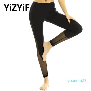 Tenues de yoga femmes pantalons Leggings de danse taille haute maille épissé côté bas extensible maigre gymnastique entraînement pour
