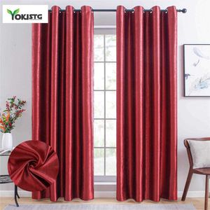 YokiSTG Cortina opaca roja de color sólido para sala de estar, dormitorio, cocina, tratamiento de ventanas, persianas, cortinas terminadas, decoración del hogar 210712