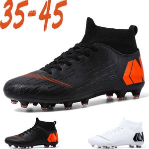 Zapatos de fútbol profesionales para hombres y mujeres jóvenes, botas de fútbol AG TF, tacos altos para niños, zapatos de entrenamiento de césped, negro y blanco