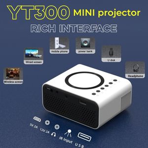 Mini proyector YT300 con cable inalámbrico, misma pantalla, teléfono móvil, cine en casa, interfaz rica portátil, altavoz interno de bajo ruido