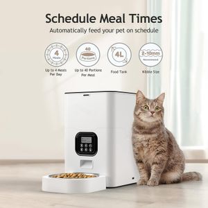 YUEXUAN Dispensador automático de alimentos secos para gatos y perros con desecante, control de tamaño de porción programable, 4 comidas por día, grabadora de voz de 10 s