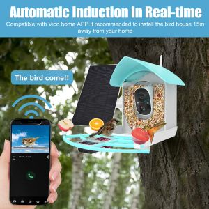 Yuexuan Designer Smart Bird Feeder Solar avec appareil photo 1080HD Vision nocturne Caméra AI Reconnaissance Espèce d'oiseau Connexion Auto capture Auto Capture 5000mAh Bird Supplies