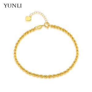 YUNLI véritable Bracelet torsadé en or 18 carats Style Simple pur AU750 chaîne de corde de chanvre réglable pour les femmes bijoux fins cadeau