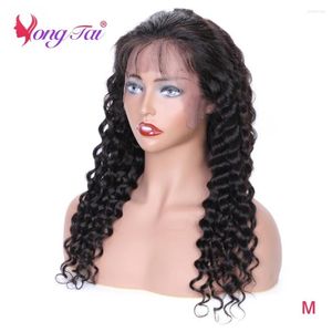 Pelucas de cabello humano Yuyongtai brasileño de onda profunda con encaje frontal para mujeres prearrancado Remy 150 densidad densidad media peluca Frontal HD