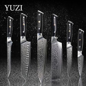 YUZI EAMASCUS ensemble de couteaux de cuisine 6 pièces Chef LNIFE professionnel japon Sankotu outil de couperet os utilitaire outils d'office 290d