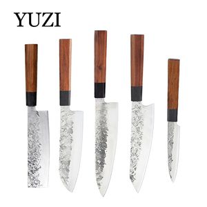 Couteaux de cuisine YUZI 6 pièces ensemble forgé Chef japonais Kiritsuke couteau couperet à viande tranchage utilitaire outil de cuisson