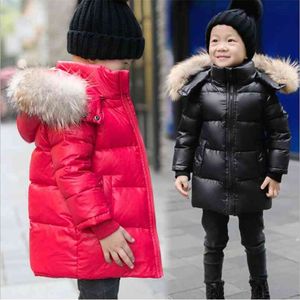 Ywstt, chaqueta de plumón de pato impermeable con cuello de piel de mapache real para niños y niñas, prendas de vestir, abrigo de nieve cálido para invierno para niños 210903