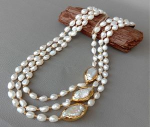 Yygem 20quot 3 hilos cultivados collar de perlas de agua dulce barroca Chokers de borde de color dorado keshi para mujeres9495302