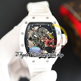 Z 055 Japon Miyota Mouvement automatique Montre pour hommes Boîtier en céramique blanche Cadran squelette Bague intérieure noire Bracelet en caoutchouc blanc 2023 Dernière version Montres de sport éternité