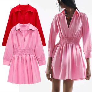 Za rose Mini chemise robe femmes élégant à manches longues taille élastique bureau Laay robe d'été femme mode popeline robes 210706