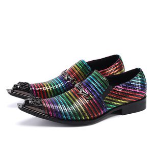 Zapatos Fashion pointu Party Party Club Formal Men Dress Designer Multicolour Stripe Business Office Real Leather Man Chaussures