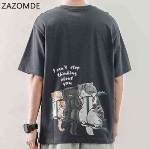 ZAZOMDE-Camiseta informal para hombre, ropa con cuello redondo para niño, camisetas con estampado de gatito, camisetas informales divertidas para hombre G1229 2021