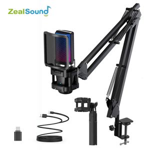 Zealsound RGB Recording Microphone With Articulated ArmUSB Condenser Mic with Tripod For Gaming Podcasting Streaming 231228