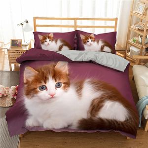 Zeimon Pet Cats Impreso 3D Conjunto de ropa de cama Animales Decoración para el hogar Queen Size Colchoneta Poliéster Poliéster Soft Duvet Cover Funda de almohada 201127