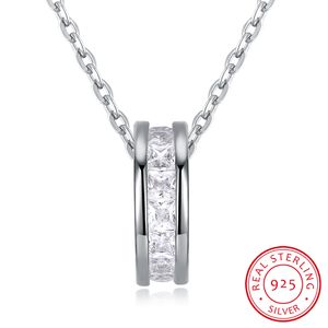 ZEMIOR 925 collares de plata esterlina para mujeres simple rueda de desplazamiento redondo colgante brillante circón collar de lujo joyería fina Q0531