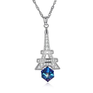 ZEMIOR Collar de mujer 925 Plata de ley Torre Eiffel Collares colgantes Geométrico Austria Cristal Romántico Regalo de aniversario Q0531