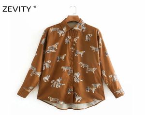 Zevity New Women Fashion Animal Print Business Blouse Smock Chemise Femmes Femmes Long Manches Casual Blusas Chic Brand Chemise Tops LS7134 A7235516