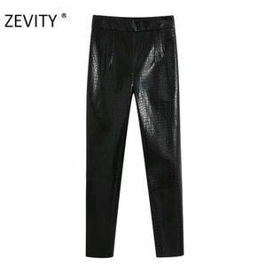 ZEVITY Mujer moda patrón de piel de serpiente PU cuero lápiz pantalones mujer cremallera casual delgado pantalones largos chic otoño pantalones P938 210603