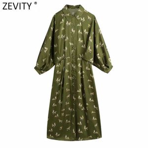 Zevity mujeres vintage animal impresión batwing manga una línea camisa vestido femenino tigre patrón casual delgado kimono vestidos ds5070 210603