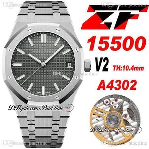 ZF V2 Ultra Thin A4302 Montre automatique pour homme 41 mm Texture grise Cadran Marqueurs de bâton Bracelet en acier inoxydable Super Edition Swiss Hand Set 2022 Free Box Puretime D4