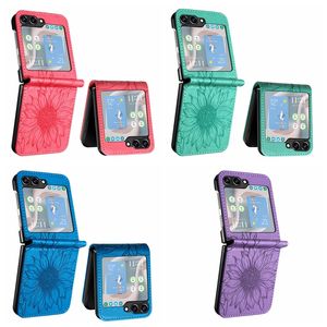 ZFlip5 Tournesol PU Étuis portefeuille en cuir pour Samsung Galaxy Z Flip 5 4 3 Flip5 Zflip3 Zflip4 Pliant Mode Fleur Fente pour carte d'identité Cash Flip Cover Pochette de téléphone